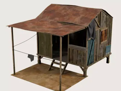 Old wooden shack Low-poly 3D model
