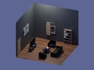 3D simple low-poly living room design Low-poly 3D model