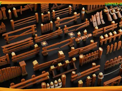 50 Wood Fence Stylize - Lowpoly -UnrealEngine  Low-poly 3D model