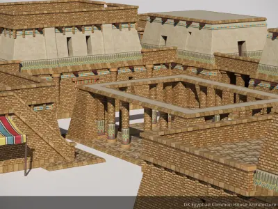 D Kit 02 Egyptian Common House Architecture Kit Low-poly 3D model