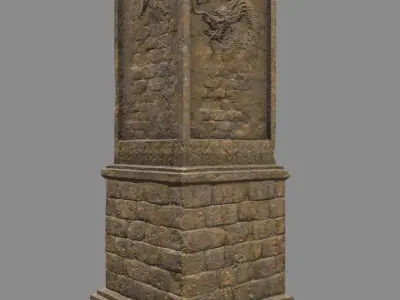 pillar 4 set of four wooden pillars Low-poly 3D model