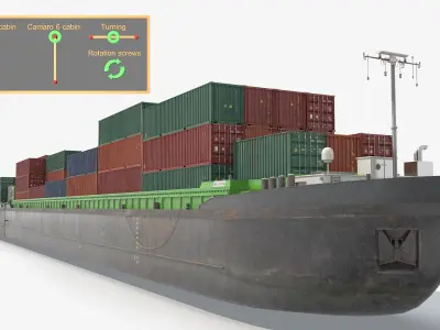  Low Draft Shipping Vessel Fully Loaded Green Rigged 