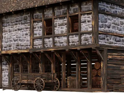 Old Medieval Building House 4K Textures GameReady 64 Low-poly 3D model