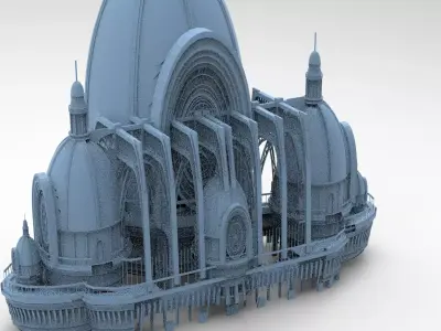 Fantasy Cathedral Steampunk Front  3D model