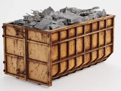 Skip with Waste V2 - Industrial Container with Debris 3D model