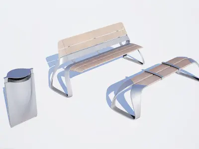 Urban bench set Low-poly 3D model