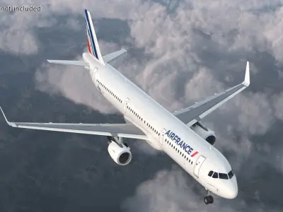  Air France Airbus A321 with Cabin and Cockpit Rigged for Cinema 4D 