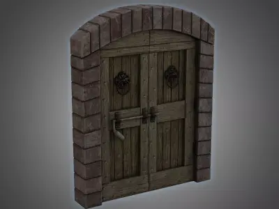 Medieval Double Door With Onate Knockers 3D Model Low-poly 3D model