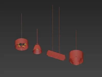 Tiered four pendant lights with shades 3D model