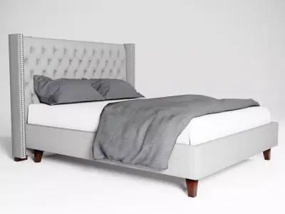  Upholstered Platform King Size Bed for Bedroom Low-poly 3D model