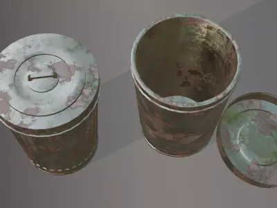 Rusty Metal Trash Can Low-poly 3D model