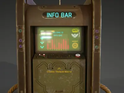 Cyberpunk info ticket machine Low-poly 3D model