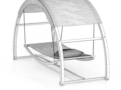 Wooden Hammock with Sunshade 3D model