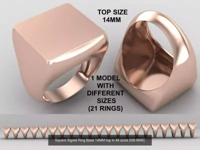 Square Signet Ring  in All sizes 228-MWCG-2  3D Model Pack