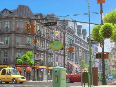 Cartoon City Street Scene 3D model