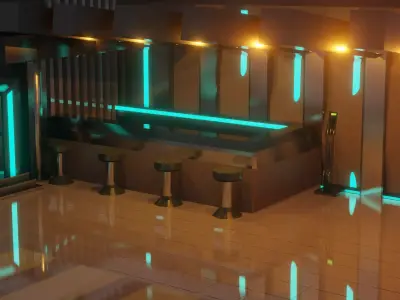Space Ship Futuristic Bar Scene Kitchen Room Low-poly 3D model