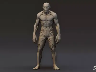 Zombie Statue Stand Pose Low-poly 3D model