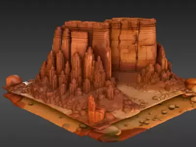Desert Canyon Rock Background Scene 3D Model for Animation Low-poly 3D model