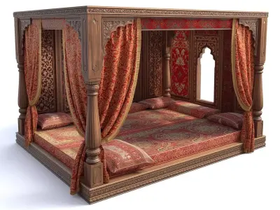 Traditional Arabic Majlis Bed Sofa Canopy 3D Model Low-poly 3D model