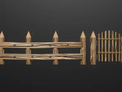 Fance and gate set Low-poly 3D model