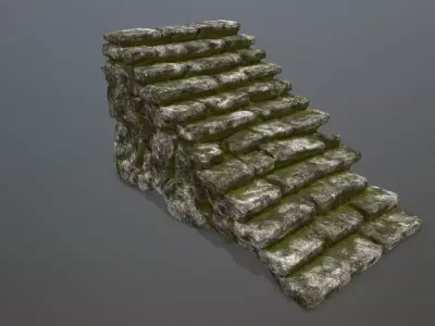 stairs stone wall with moss Low-poly 3D model