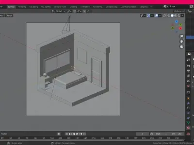 Isometric bedroom Morning Time Low-poly 3D model