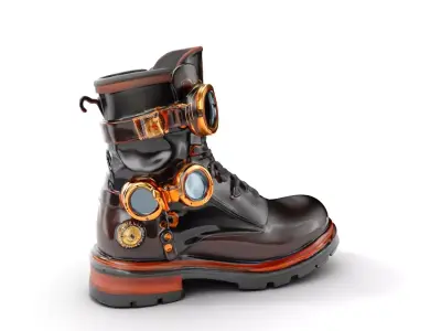 Steampunk Boot with Gear and Goggles Model Pack Low-poly 3D model