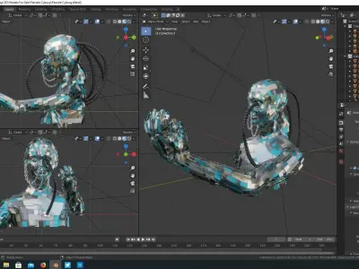 Female Cyborg character upper bust section 3D model