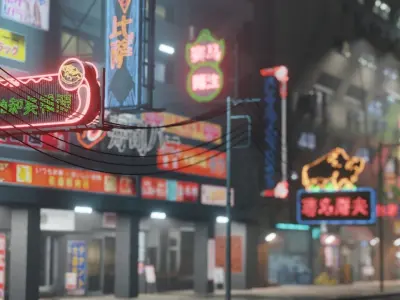 Cyberpunk Street And Shops Neon Light Low-poly 3D model