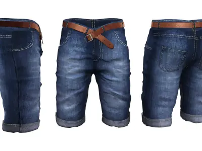 Jeans Shorts With Open Belt Low-poly 3D model