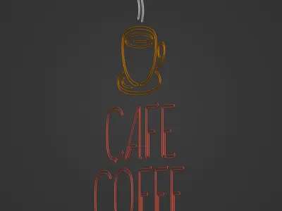 Cafe - Coffee Sign -- Neon Light Low-poly 3D model