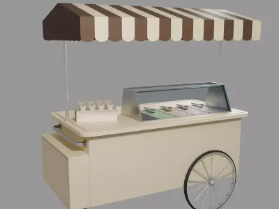 Stylized Ice Cream Cart Low-poly 3D model