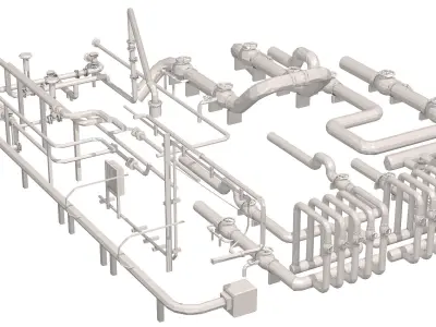 Industrial White Pipes Low Poly 3D model