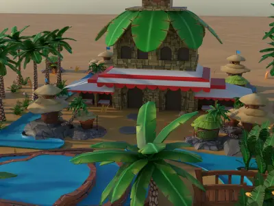 Coco Oasis Village  Stylized 3D Environment Pack Low-poly 3D model