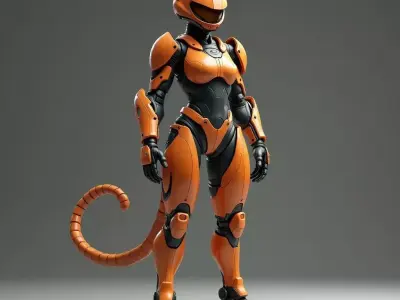 Feline Mecha Operative 3D Model High Vis Orange Suit 3D model