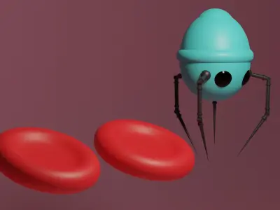 Nanobot and Red Blood Cells Low-poly 3D model