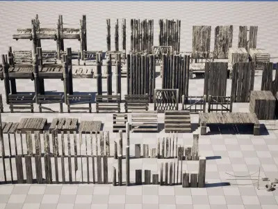Wood and Rope collection Low-poly 3D model