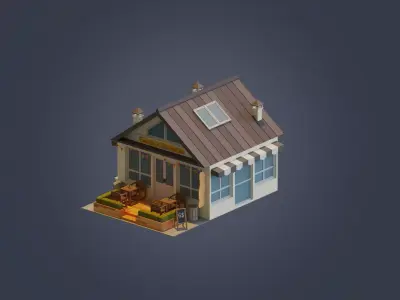 Cafe Building 001 Low-poly 3D model