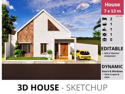 House 7x13m code 490- Sketchup 3D model 3D model 3D model
