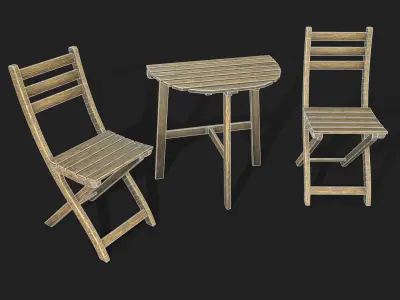 Outdoor Wall Table and Chair Set Low-poly 3D model