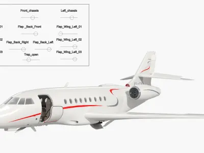  Plane Dassault Falcon 2000 White Rigged 
