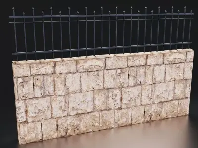 Stone Wall with Metal Fence 3D Model Low-poly 3D model