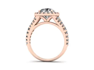 Round diamond halo engagement ring 3D print model