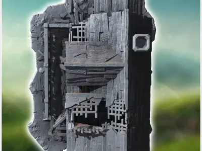 Abandoned wooden house with broken windows collapsed walls and s 3D print model