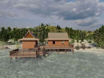 Beach wooden cottage-villa-modern house 3D model