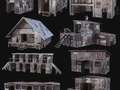 POST APO BUILDER RUINS IMPROVISED DESTROYED SURVIVAL COLLECTION 3D Model Pack