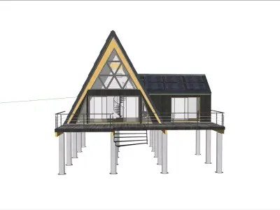 Modern A Frame Cabin on Stilts with Solar Panels 3D model