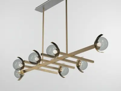 GRETA modern brass chandelier with six glass globes 3D model