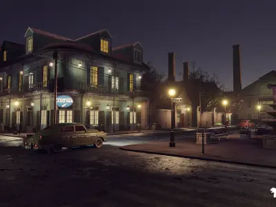 French Quarter Street Environment Low-poly 3D model