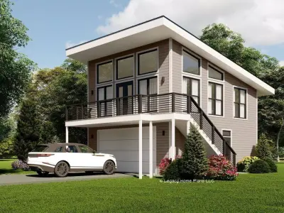 Modern Double-Story House with Garage Workshop SketchUp AutoCAD Free 3D model